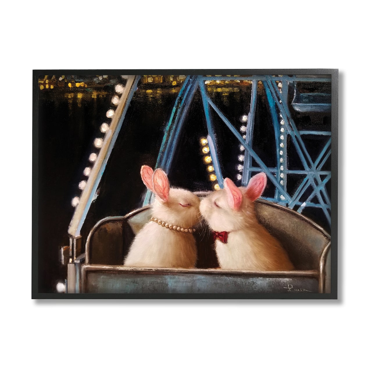 Stupell Industries Rabbit Couple Romantic Ferris Wheel Kiss in Black Frame Wall Art